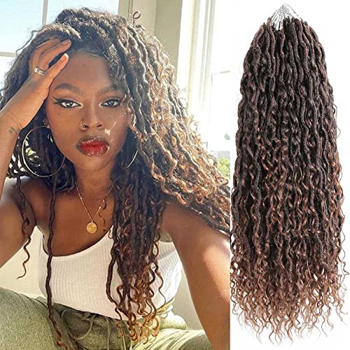 18 Inch 7 Packs Boho Goddess Locs Crochet Hair With Curly Ends,T30 Goddess Faux Locs Crochet Hair For Women Human Hair Pre Looped Hippie River Locs Crochet Braids(18in,7packs,T1B/30#)