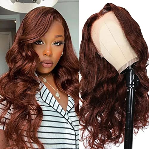 UNICE Reddish Brown 13x4 Lace Front Wig Human Hair 180% Density Bleached Knots for Women Body Wave Copper Red Glueless Human Hair Frontal Wigs Pre Plucked with Baby Hair 22 inch - Image 9