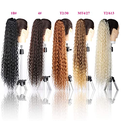 30inch Long Corn Curly Wave Drawstring Ponytail Synthetic High Puff Hair Pieces With Comb Black Wavy Clip in Extensions (1B) - Image 8