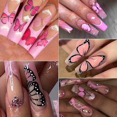 3D Pink Blue Butterfly Nail Stickers for Women Butterfly Nail Decals for Nail Art Supplies Butterfly Nail Art Stickers for Nail Designs Cartoon Butterfly Stickers for Nails Butterflies Nail Decor - Image 7