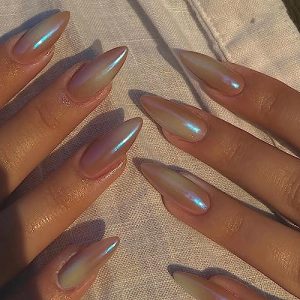 MISUD Medium Almond Glossy Chrome Acrylic Press on Nails 24 Pcs