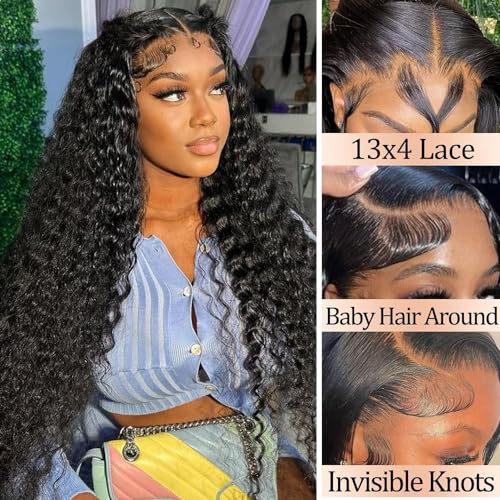 QTHAIR 14A Deep Wave Lace Front Wigs Human Hair 150% Density 13x4 HD Trasparent Lace Frontal Wigs Human Hair 100% Human Hair Deep Curly Lace Frontal Wigs Human Hair Natural Color (18 Inch) - Image 2