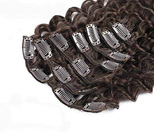 16 Inch Deep Curly Deep Wave Brazilian Hair Clip-In Extensions 80g 7 Piece Set Dark Brown - Image 2