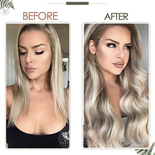 RUNATURE 22 Inch Ash Brown Platinum Blonde Human Hair Extensions Double Weft 100g - Image 2