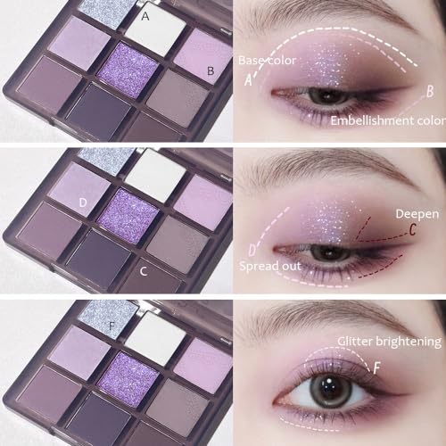 9-Color Purple Pink Eyeshadow Palette, Highly Pigmented Long-Lasting Waterproof Shades - Image 5