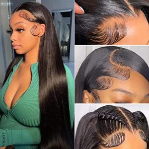 Straight Lace Front Wigs Human Hair Pre Plucked 13x4 Hd Transparent Lace Frontal Wigs Human Hair Straight Wigs for Women Pre Plucked with Baby Hair 150 Density Natural Black 24 Inch