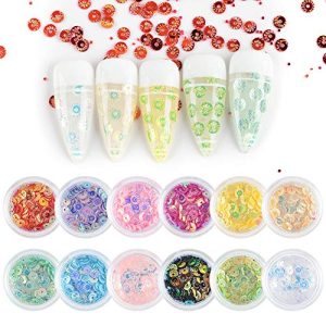12 Colors 3D Glitter Sequins Sunflower Nail Art Charms for Beautiful Manicure Decoration