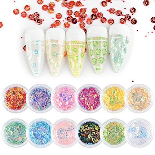 12 Colors 3D Glitter Sequins Sunflower Nail Art Charms for Beautiful Manicure Decoration