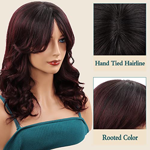 Missmizz Burgundy Long Layered Straight Human Hair Wig for Women Natural Hairline - Image 2