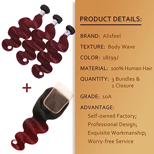 Brazilian Ombre Body Wave Human Hair Bundles with Closure 16 Inch Unprocessed - Image 2