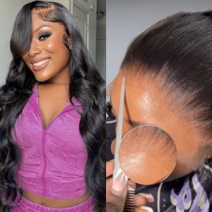13x4 SKINLIKE HD Lace Front Wig 0.1mm Ultra-thin HD Lace Wig Body Wave 13x4 Full Front Wig Human Hair Invisible Bleached Scalp Knots Pre Plucked Vivid Natural Hairline 180% Density 18 Inch