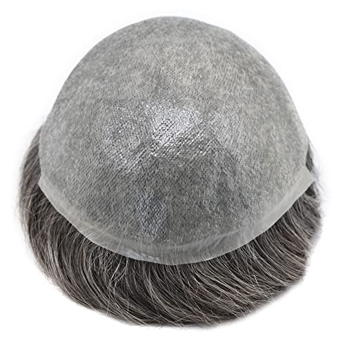 Toupee for Men Human Hair Pieces Ultra Thin Skin Mens Toupee Hair Replacement System Mens Hair Units for Men (1B50# 1B# Off Black+50% Sythetic Grey-100% Light to Medium Density, 6"x8") - Image 4