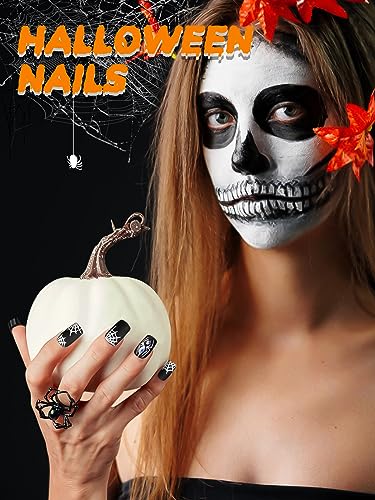 96 Piece Halloween Long Press-On Nails Set with Skull and Pumpkin Designs - Image 5
