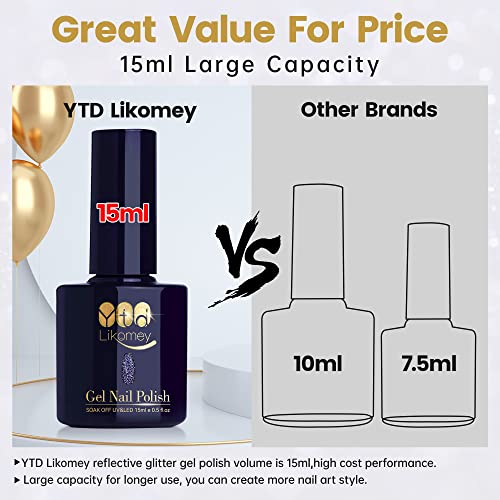 YTD Likomey Reflective Glitter Gel Nail Polish,15ml Galaxy Colorful Navy Blue Flash Diamond Shimmer Gel,Super Sparkly Shiny Manicure UV Gel Varnish - Image 7