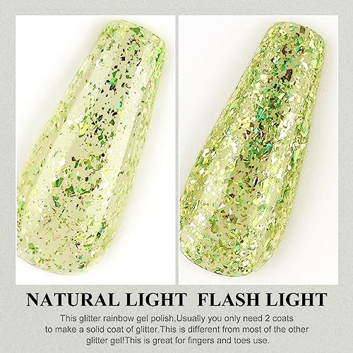 Imtiti 0.5 fl oz Clear Yellow Green Glitter Gel Nail Polish for DIY Nail Art, Shimmer Finish - Image 5