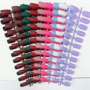 AddFavor 240pcs Press on Nails Medium Square Fake Nails Full Cover Solid Color Matte Short Acrylic Artificial False Nail Tips for Women Girls, 10 Sizes