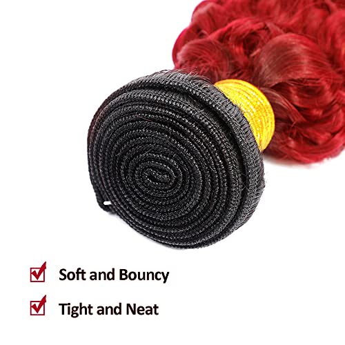 Red Kinky Curly Ombre Human Hair Bundles 8 Inch Single Bundle Two Tone Black to Red - Image 4
