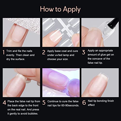X&D Short Nail Tips Pre-buff PMMA Ultra Thin False Nails, 240pcs Soft Gel Full Cover Fake Almond Nail Tips Soak Off X Gel Nail Extensions in 12 sizes - Image 7