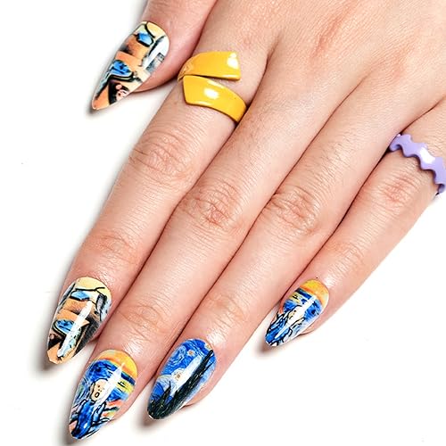GLAMERMAID Press on Nails Almond, Gel False Nails with Design,24 PCS Glue on Nails,Reusable Acrylic Stick on Nails Tips Manicure Set for Women,Vibrant Palette - Image 5