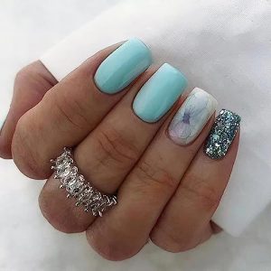 24Pcs Press on Nails Square Fake Nails Flower False Nails With Design Acrylic Glue on Nails Medium Length Blue Stick on Nails for Women and Girls