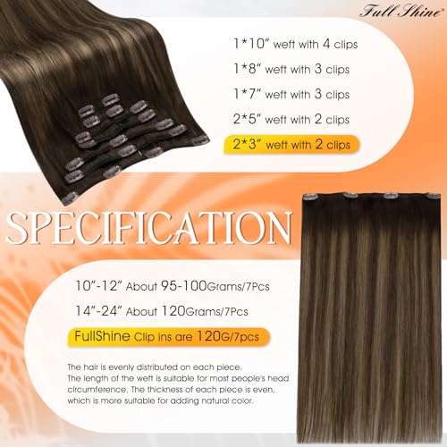 Full Shine Clip in Hair Extensions Human Hair Color 2/8/2 Ombre Brown 20 Inch Bundle Clip ins One Pack 3Pcs And One Pack 7Pcs Clip in Extensions - Image 2