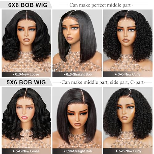Arabella Hair 12 inch 5x6 Bob Wig Human Hair Real 210% Density Ready to Go Glueless Wig 12a Straight Bob Wigs Human Hair Pre Cut Lace Pre Bleached Tiny Knots (12 inch, 5x6 Glueless Bob) - Image 6