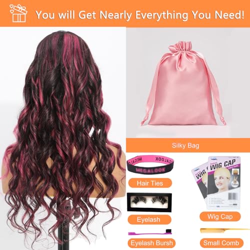 MEGALOOK 28 Inch Ombre Purple Body Wave Brazilian Virgin Human Hair Lace Front Wig 180% Density - Image 4