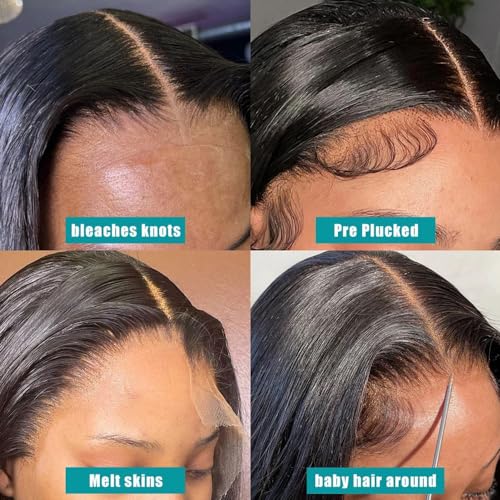 Short Bob Wig Body Wave 13x6 HD Transparent Lace Frontal Human Hair Wig For Women Pre Plucked With Baby Hair Side Part Brazilian Remy Hair Short Wigs Bleached Knots Natural Color 150% Density 16Inch - Image 5