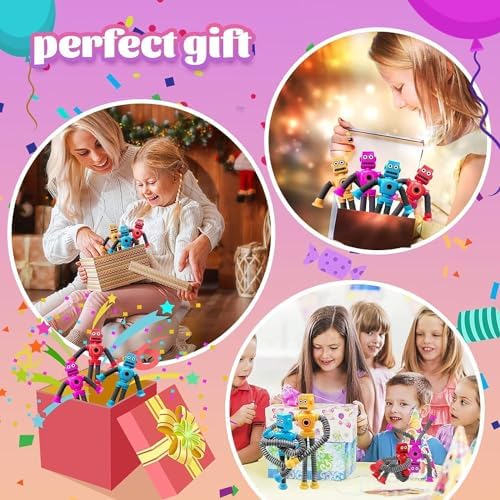 Pop Tubes Robot Toy, 4 Packs Fidget Toys Telescopic Suction Cup Robotics Autism Sensory Toys for Toddlers Boys Girls Educational Classroom Treasure Box Stretchy Robots Party Favors - Image 5