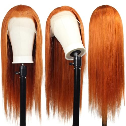 Hair Wigs human hair Ginger Orange Lace Frontal Wig 13X4 Straight Hair Transparent Lace Front Wigs with Baby Hair 180% Density Brazilian Remy Hair Wigs Natural Wigs for women High Density (Color : Gi - Image 2
