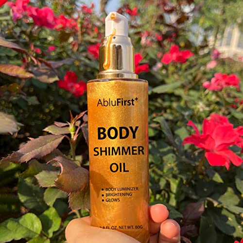 Shimmer Body Oil 4 Colors Summer Body Glitter Moisturizing Light Shimmer Glow Non-Sticky Summer Body Luminizer and Illuminator Smooth (2.8 Fl Oz (Pack of 1), Gold) - Image 2