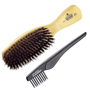 Kent OS18 Gentlemen's Hair Brush and Facial Brush for Beard Care + LPC2 Brush Cleaner - Exfoliating Natural Boar Bristle Brush for Mens Grooming and Beard Straightener for Men's Skin Care