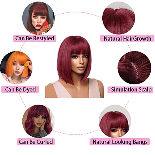Short Bob Wigs With Bangs Human Hair Wig For Black Women Brazilian None Lace Front Wigs Machine Made Bob Wigs 150% Density 10 Inch. (10 inch, 99J) - Image 3
