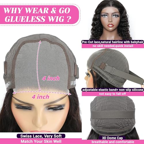 Wear and Go Glueless Wigs Human Hair Pre Plucked Pre Cut for Beginners Deep Wave Bob Wig Human Hair Lace Front Wigs for Black Women Upgraded No Glue Curly 4x4 HD Lace Closure Wigs Human Hair 12 Inch - Image 4