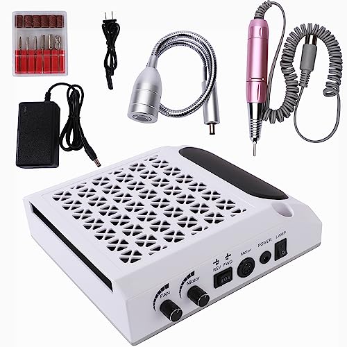 Nail Dust Collector for Acrylic Nails 4 in 1 Nail Dust Collector Vacuum for Polygel Acrylic Nails Electric Nail Drill Bits 80W Nail Vacuum with Efile Nail Drill+Hand Rest for Nails + LED Desk Lamp - Image 6