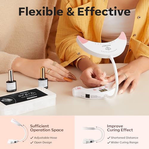 Modelones 2023 Newest UV LED Nail Lamp with Nail Dehydrator and Primer, 48W Cute Smeow Goose Neck UV Lamp for Nails, 2Pcs Acid Free Natural Nail Prep Dehydrate & Bond Primer - Image 2