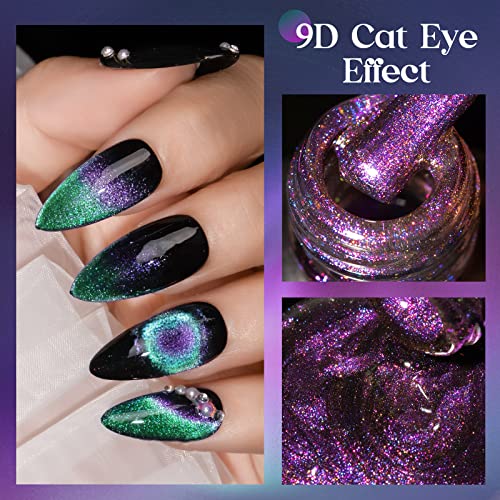 MIZHSE 9D Cat Eye Gel Nail Polish, 2 Colors Cyan and Purple Holographic Galaxy Cateye Magnetic Nail Polish Gel, Magic Cateye Manicure Nail Art Set 10ML - Image 5