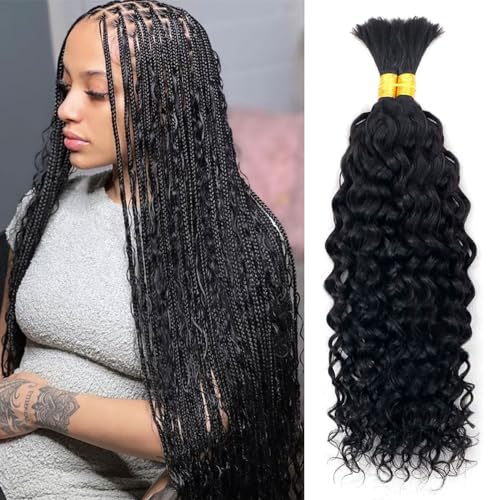 Water Wave Bulk Human Hair No Weft boho Knotless Braids Human Hair 16Inch Remy Human Hair For Braiding 2 Bundles Braids Per Pack 100g Micro Braiding Human Hair Wet and Wave Natural Color