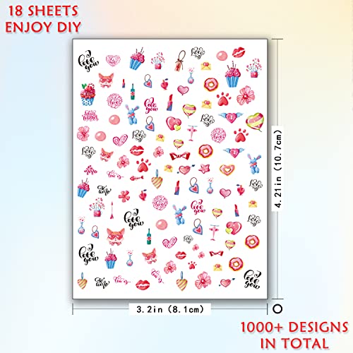 18 Sheets Nail Art Stickers for Women Girls Kids, Panda Lips Sunflower Love Heart Fruit Self-Adhesive Nail Stickers for Nail Art Decoration with Tweezers and Sticks - Image 4