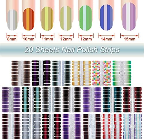 320 Pieces 20 Sheets Glitter Nail Polish Strips with Nail File Nail Stickers Full Nail Wraps Self Adhesive Nail Strips for Women Girl Nail Art Accessories - Image 2