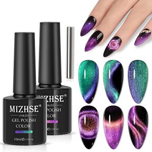 MIZHSE 9D Cat Eye Gel Nail Polish, 2 Colors Cyan and Purple Holographic Galaxy Cateye Magnetic Nail Polish Gel, Magic Cateye Manicure Nail Art Set 10ML