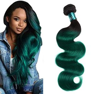 Green Ombre 100% Human 10A Bundles 18Inch Brazilian Ombre Body Wave 1b/Green 1 Bundle Hair Unprocessed Virgin Human Hair Extensions for Women(18 Body 1b/Green)