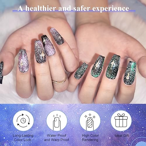 28PCS Nail Gel Polish, Cat Eye Glitter Gel Nail Polish 22 Colors Blue Black Gel Polish Set with 6 Multi-Functional Gels Nail Art Magnet Stick Manicure Set DIY Salon Home Gift for Women - Image 6