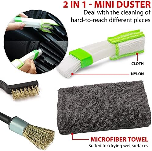 TAKAVU 12-Piece Natural Boar Hair Car Detailing Brush Set with Microfiber Towel Included - Image 4