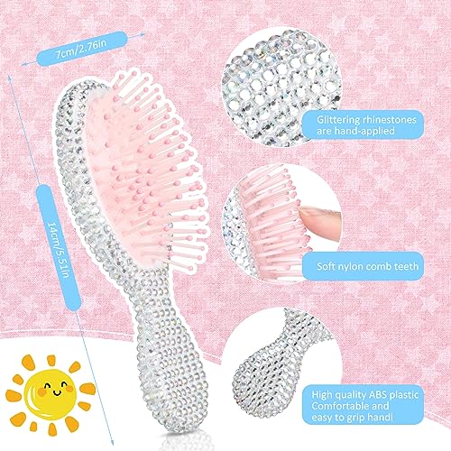 4 Pcs Rhinestone Handheld Mirror and Bling Hair Brush Set 2 Cute Heart Shaped Mirror 2 Wet and Dry Hair Brush for Women, Girls Bride, Bridesmaid Gift (White and Silver) - Image 3