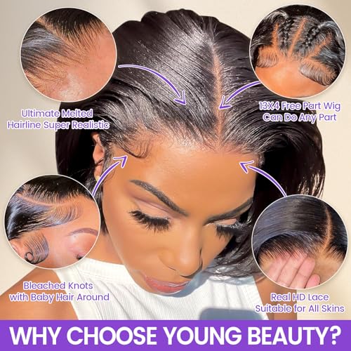 Bob Wig Human Hair 13x4 HD Transparent Lace Front Wigs For Black Women 180% Density Lace Frontal Short Bob Wigs Human Hair Glueless Pre Plucked With Baby Hair Straight Bob Wig Natural Color 14inch - Image 3