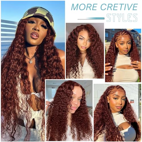 Reddish Brown Lace Front Wigs Human Hair 13x4 Reddish Brown Curly Lace Front Wig Human Hair 180% Density for Women Auburn Deep Wave Wigs Copper Red Glueless Curly Wig Pre Plucked 18 Inch - Image 7