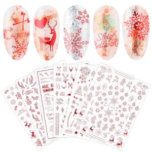 9 Sheets Self-Adhesive Red Snowflake Christmas Nail Art Stickers Holiday Decor