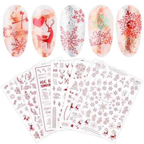 9 Sheets Self-Adhesive Red Snowflake Christmas Nail Art Stickers Holiday Decor