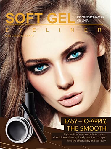 Go Ho Waterproof Gel Eyeliner Pot,Smudge proof &Long Lasting Black Eyeliner,High Pigment Smooth Cream Eyeliner Gel with Brush,Easy to Apply Eyebrow Gel Pot,1#Dark Black - Image 4